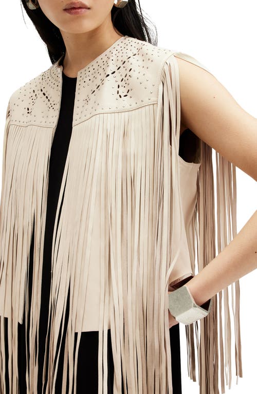 Allsaints Elias Astral Leather Tassel Gilet In Off White
