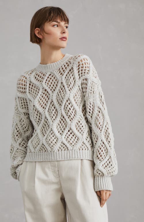 Shop Brunello Cucinelli Cashmere Dazzling Net & Cable Sweater In Pearl Grey