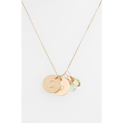 Nashelle Aqua Chalcedony, Lemon Quartz, Initial & Heart 14K-Gold Fill Disc Necklace