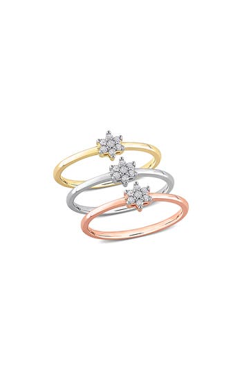 Delmar Set Of 3 Floral Diamond Rings In Multi