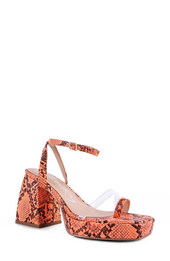 London Rag Such Flirt Snake Pattern Block Heeled Sandals In Orange