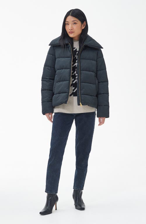 Barbour Germaine Quilted Puffer Jacket In Black/ancient Poplar Tartan