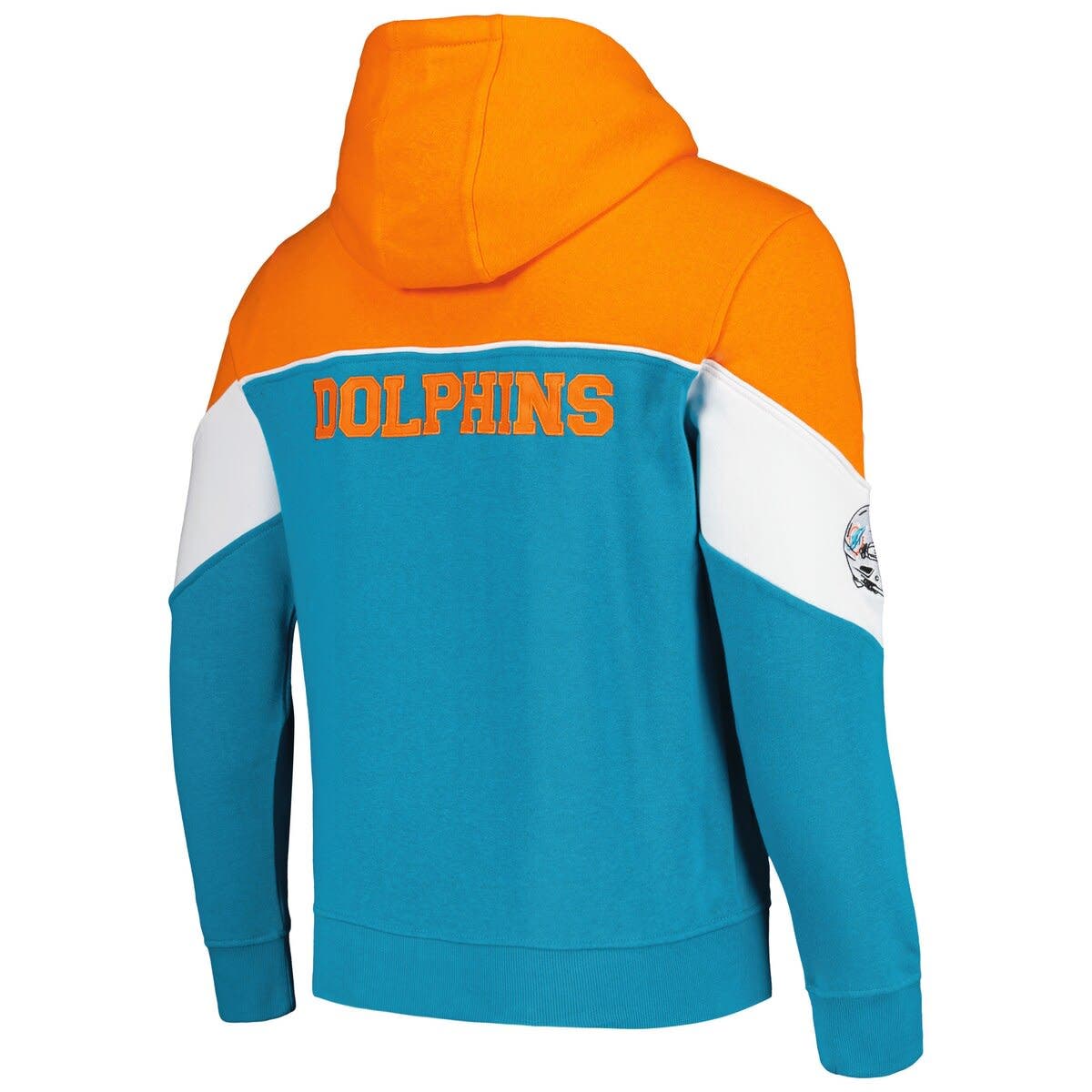 Men's Miami Dolphins Starter Orange/Aqua Throwback League Raglan Long Sleeve  Tri-Blend T-Shirt