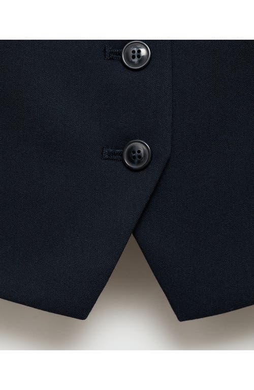 Mango Stretch Satin Contrast Suit Vest In Dark Navy