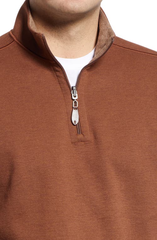 Shop Johnston & Murphy Reversible Quarter Zip Pullover In Rust/oatmeal