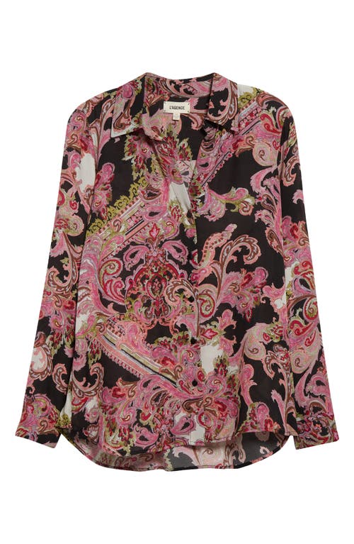 Shop L Agence L'agence Nina Paisley Print Button-up Silk Shirt In Black/bright Multi Paisley