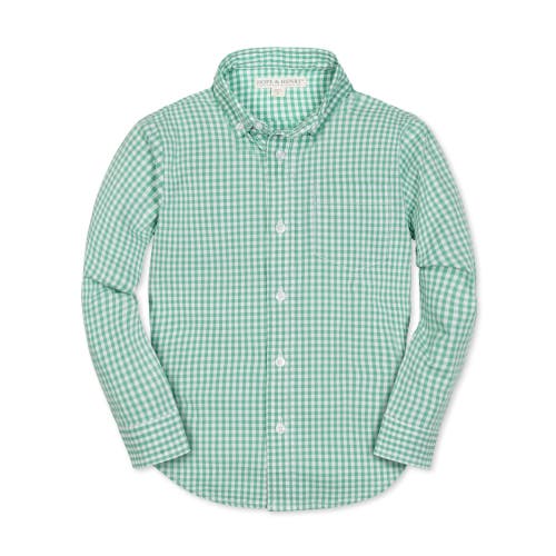 Shop Hope & Henry Baby Boys' Organic Stretch Poplin Shirt, Infant In Classic Green Gingham