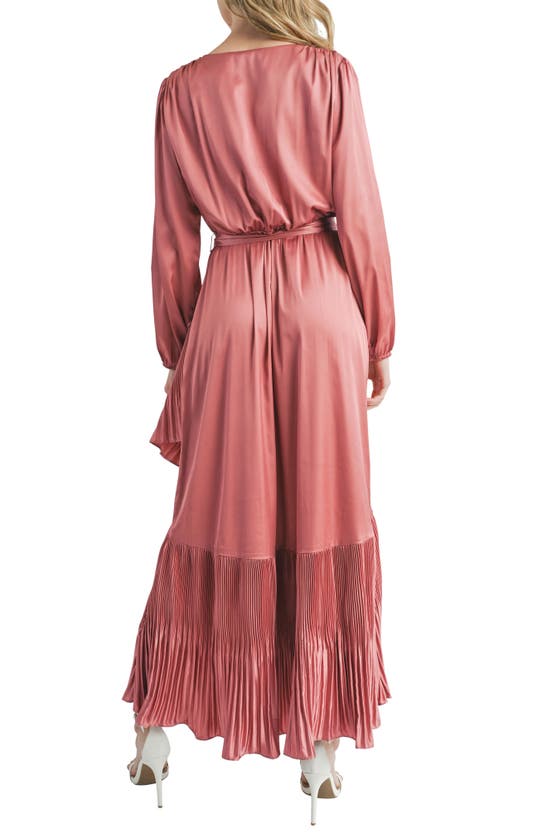 Shop Mila Mae Asymmetric Pleated Belted Long Sleeve Dress In Mauve