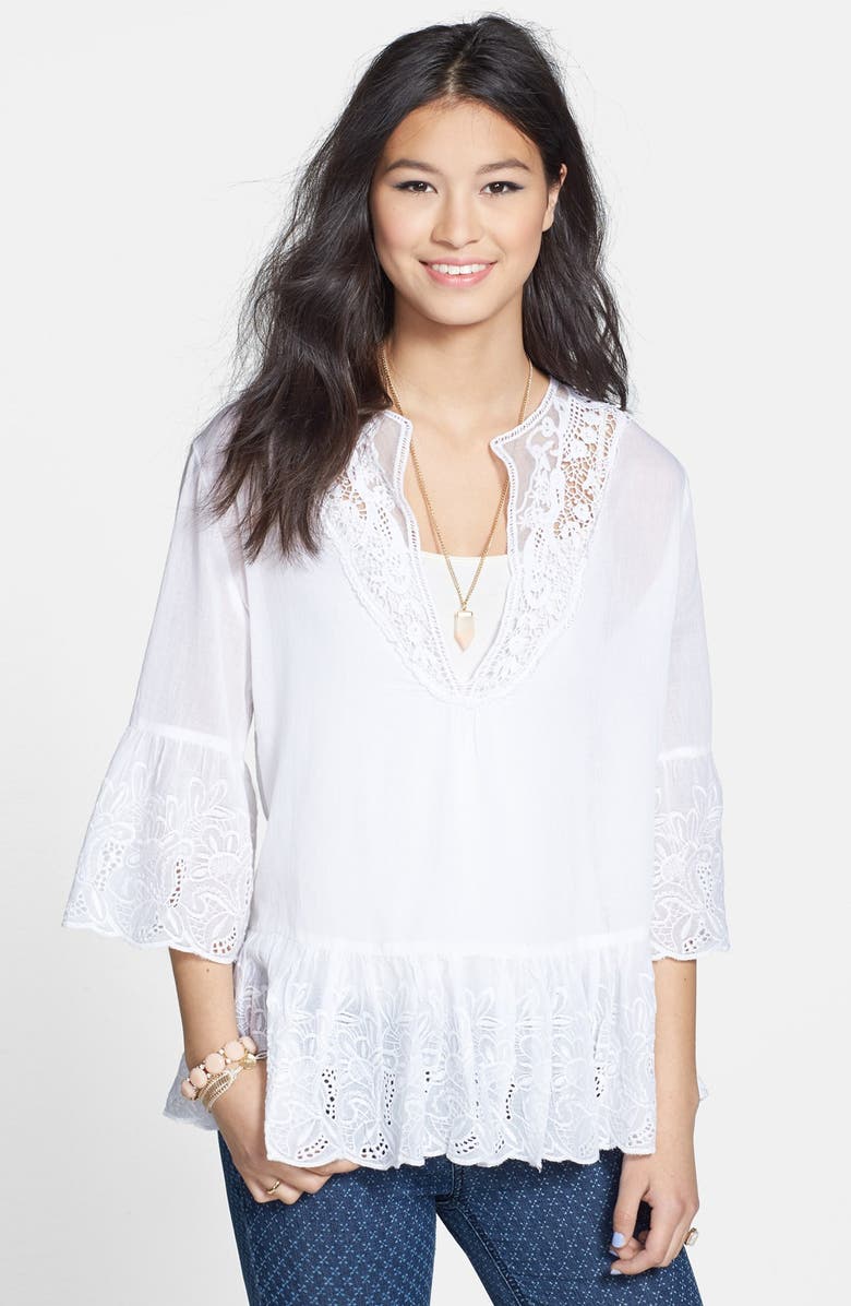 Sorrento Embroidered Bell Sleeve Peasant Top (Juniors) | Nordstrom