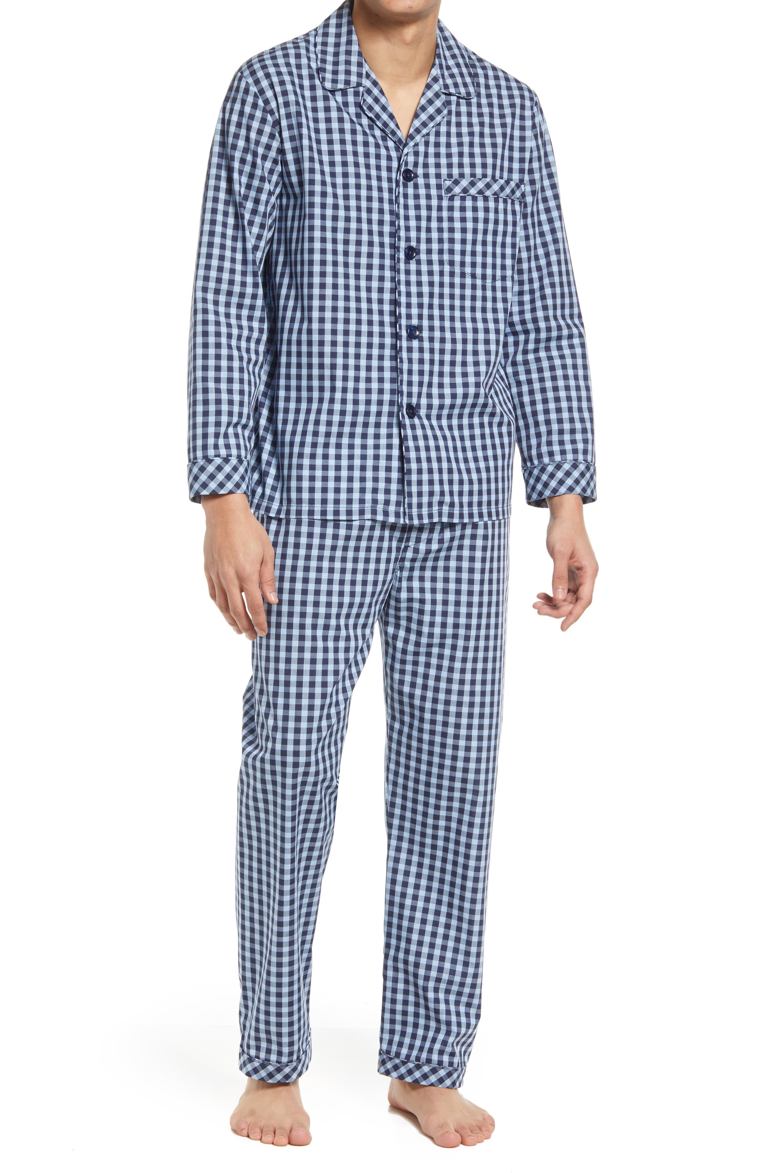 Mens Plain Traditional Woven Pyjamas Set Sleeping Nightwear Pjs M-XXL 