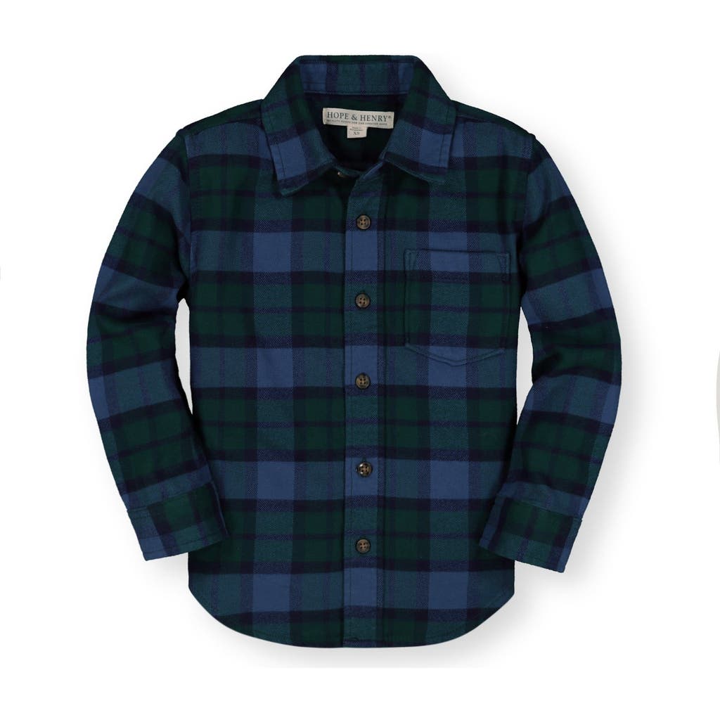 Hope & Henry Boys' Organic Flannel Shirt, Kids In Large Green And Blue Plaid
