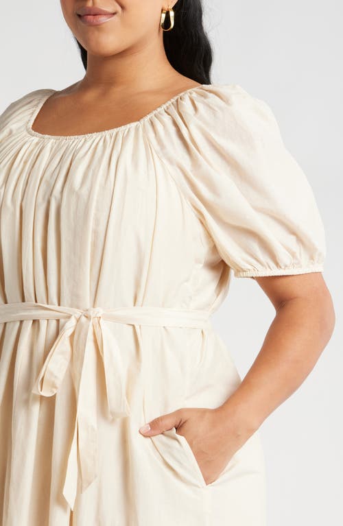 Shop Nordstrom Tiered Blouson Sleeve Cotton & Silk Maxi Dress In Beige Beach