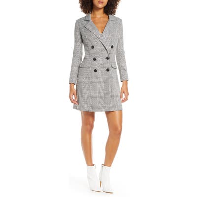 Chelsea28 Plaid Long Sleeve Blazer Dress, Grey