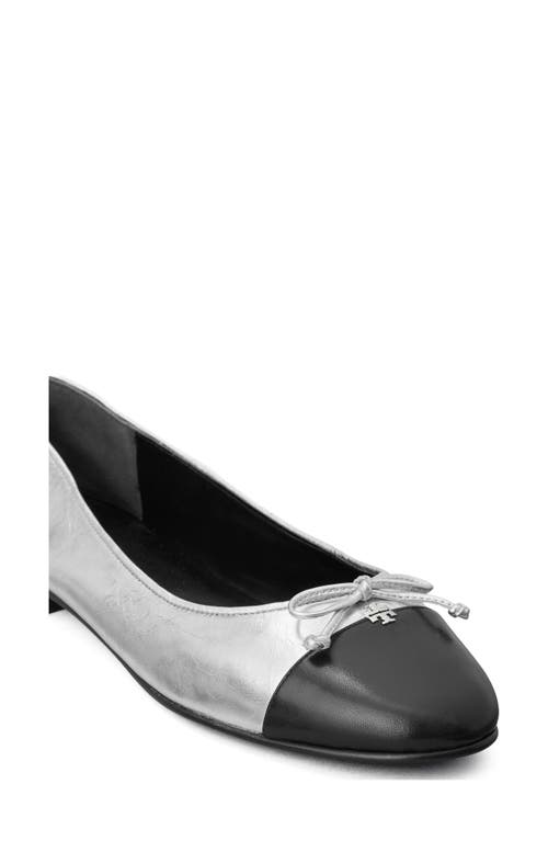 Shop Tory Burch Cap Toe Ballet Flat In Silver/perfect Black