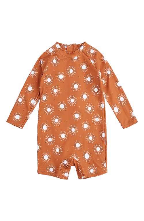 Petit Lem Sun Print Long Sleeve One-Piece Rashguard Swimsuit Orange at Nordstrom,