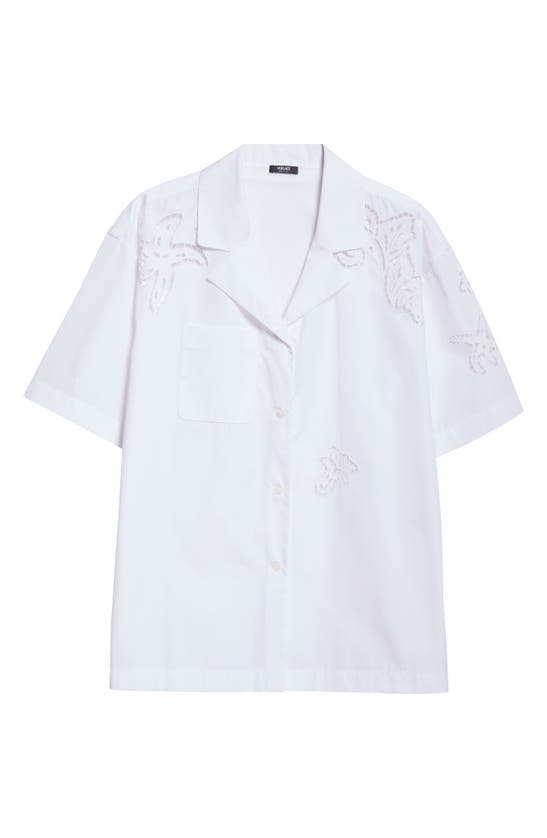 Shop Versace Baroque Cotton Camp Shirt In 1w000-optical White