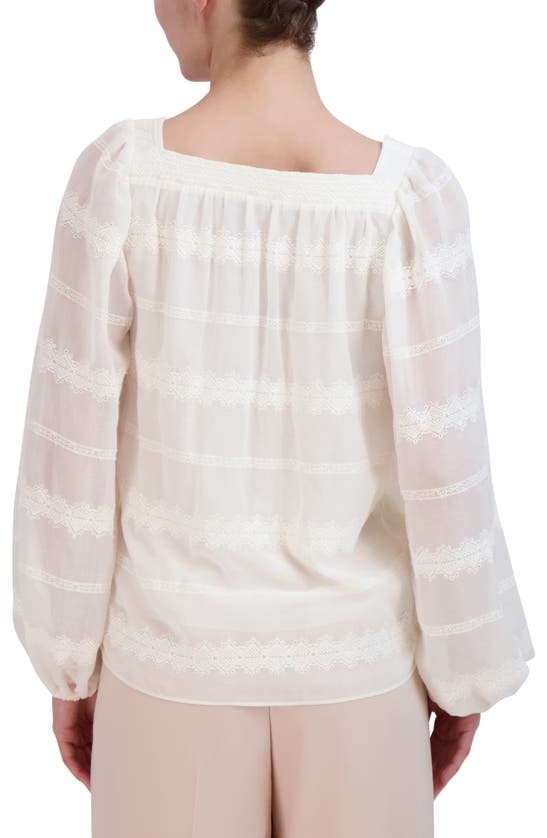 Shop Bcbgmaxazria Embroidered Square Neck Blouse In Gardenia