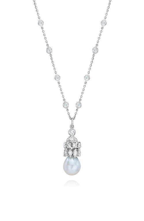 Cultured Pearl & Diamond Pendant Necklace in 18Kwg