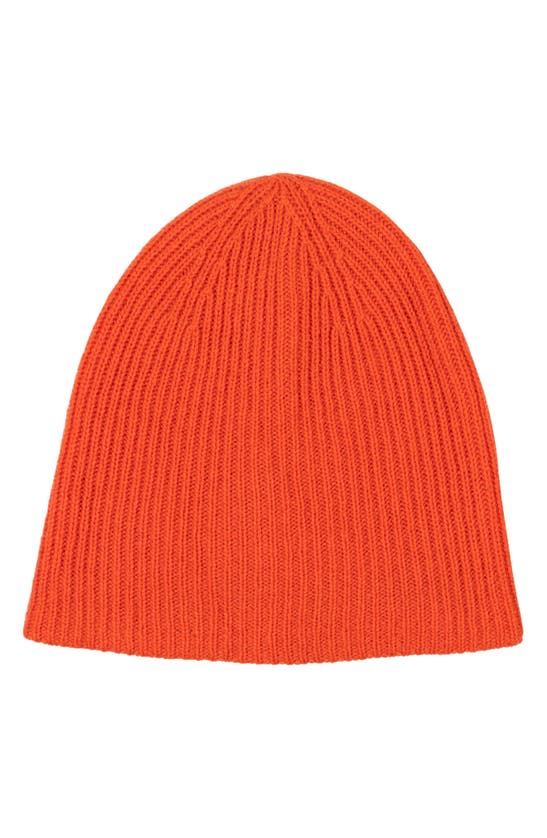 Amicale Cashmere Double Layer Rib Knit Hat In Orange