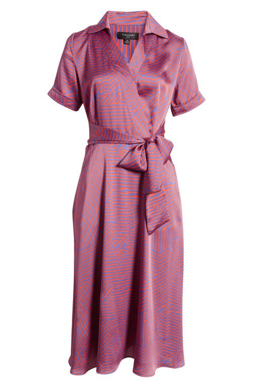 Tahari Asl Geometric Short Sleeve Midi Shirtdress In Blue/violet