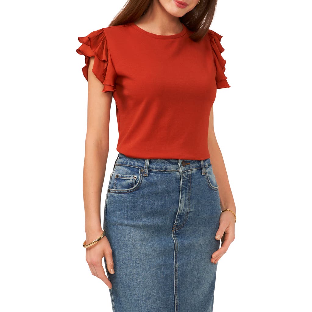 Vince Camuto Tiered Ruffle Sleeve Cotton Blend Top In Red