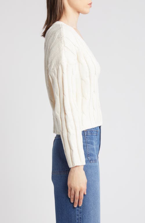 Shop Madewell Cable Knit V-neck Crop Sweater In Antique Cream