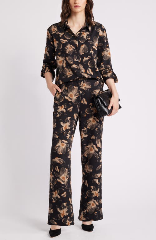 Shop Nordstrom Straight Leg Twill Pants In Black- Tan Carbon Floral