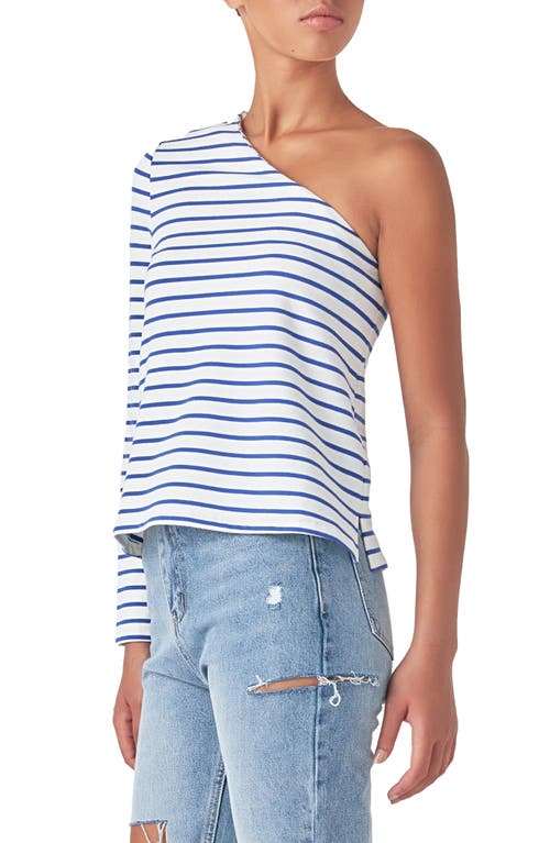 Grey Lab Stripe One-shoulder Asymmetric Top In White/blue