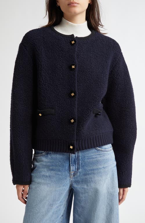 EENK Textured Wool Blend Cardigan in Navy 