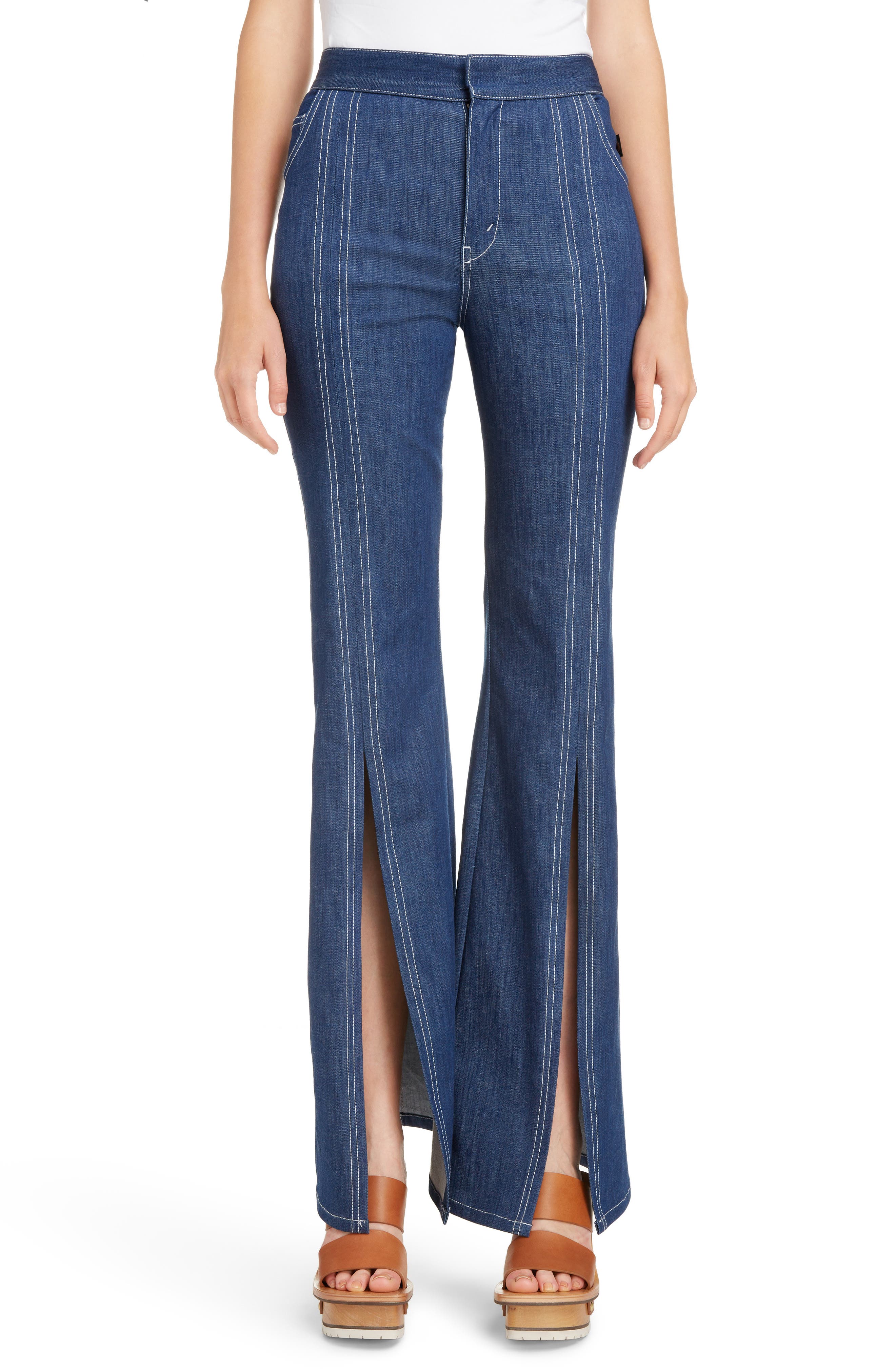Chloé Contrast Stitch Split Hem Flare Jeans Nordstrom