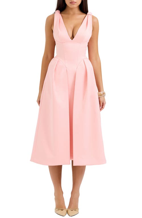 Shop House Of Cb Paloma Plunge Neck Sleeveless Midi Dress In Peach Pearl