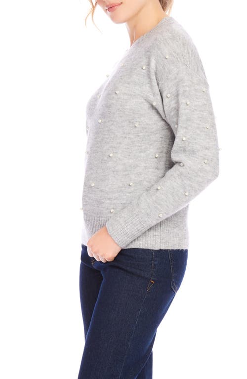 Shop Karen Kane Faux Pearl Embellished Crewneck Sweater In Light Heather Grey