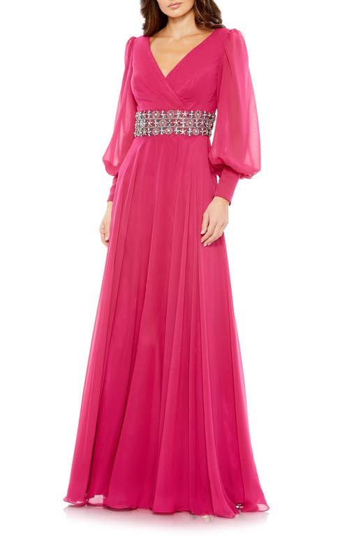 Mac Duggal Belted Long Sleeve A-Line Gown at Nordstrom,