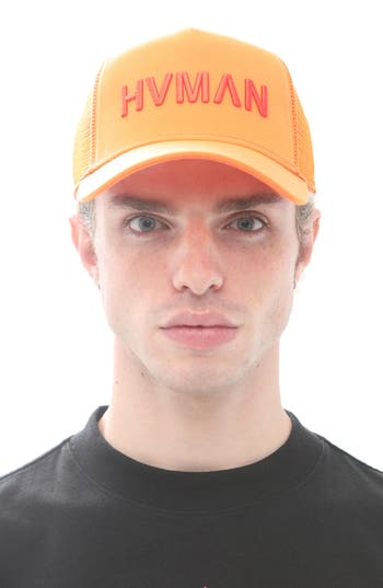 Shop Hvman Logo Trucker Hat In Apricot