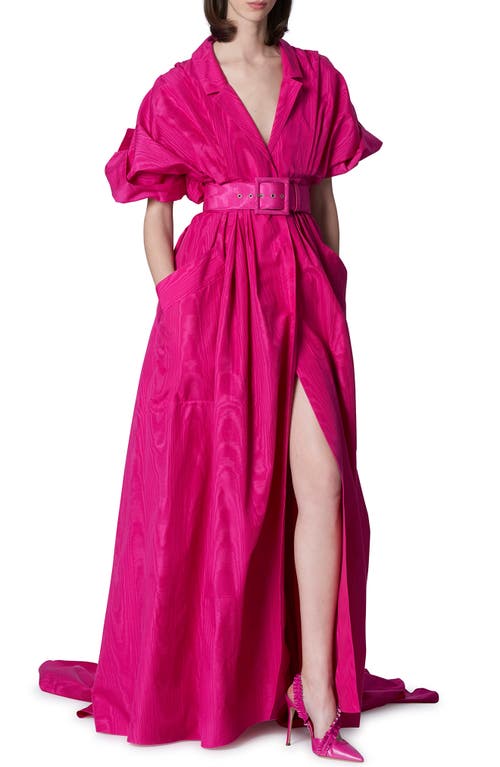 Carolina Herrera Belted Moiré Taffeta Trench Gown in Berry