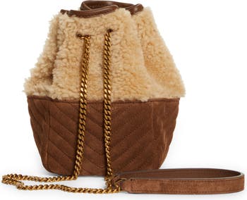 COACH Drawstring Pouch In Shearling in Natural