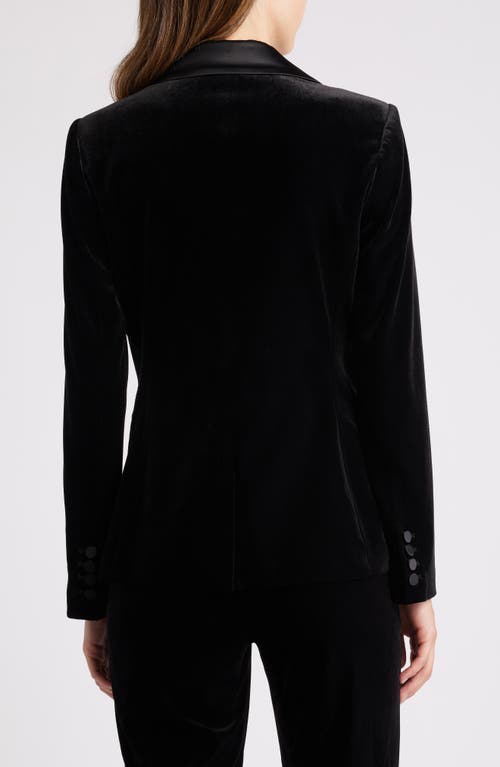 Tahari Asl Faux Double Breasted Velvet Blazer In Black