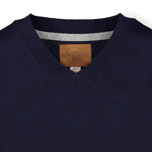 Hope & Henry Baby Boys' Fine Gauge V-neck Sweater With Elbow Patches, Infant In Navy With Elbow Patches