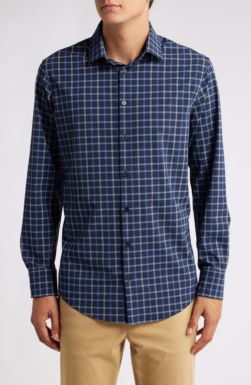 Mizzen+Main Leeward Check Oerformance Button-Up Shirt in Navy Stewart Plaid 