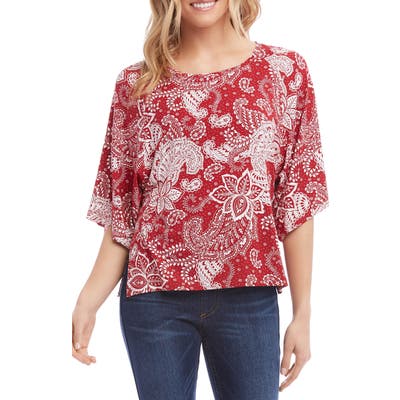 Karen Kane Paisley Print Bell Sleeve Top, Red