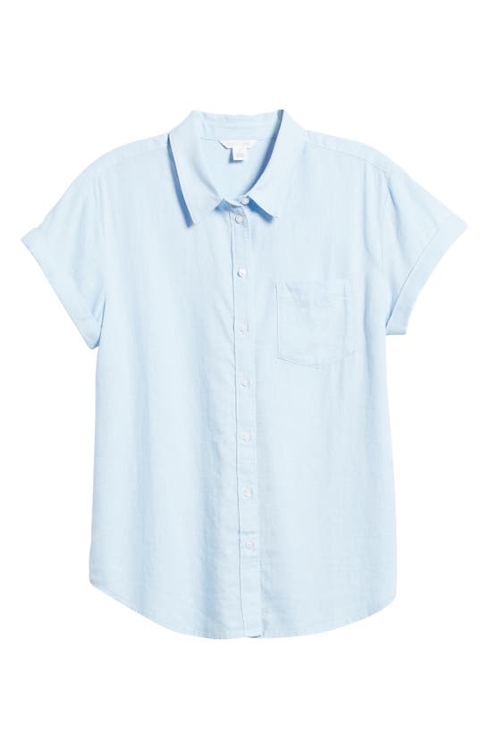 Shop Caslon Linen Blend Camp Shirt In Blue Skyway