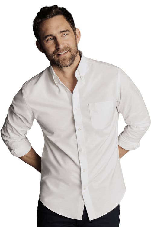 Slim Fit Button-Down Collar Non-Iron Stretch Oxford Shirt in White