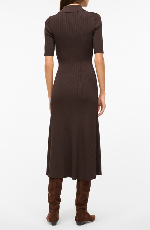 Shop Staud Roland Half Zip Rib Midi Sweater Dress In Earth