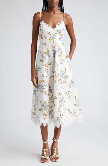 Zimmermann Lace Trim Floral Print Linen Sundress | Nordstrom