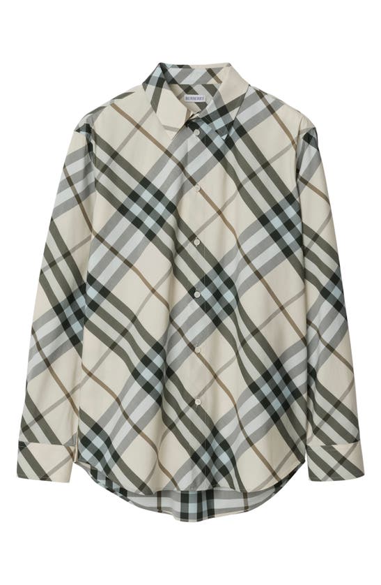 Shop Burberry Oversize Check Cotton Button-up Shirt In Alabaster Ip Check