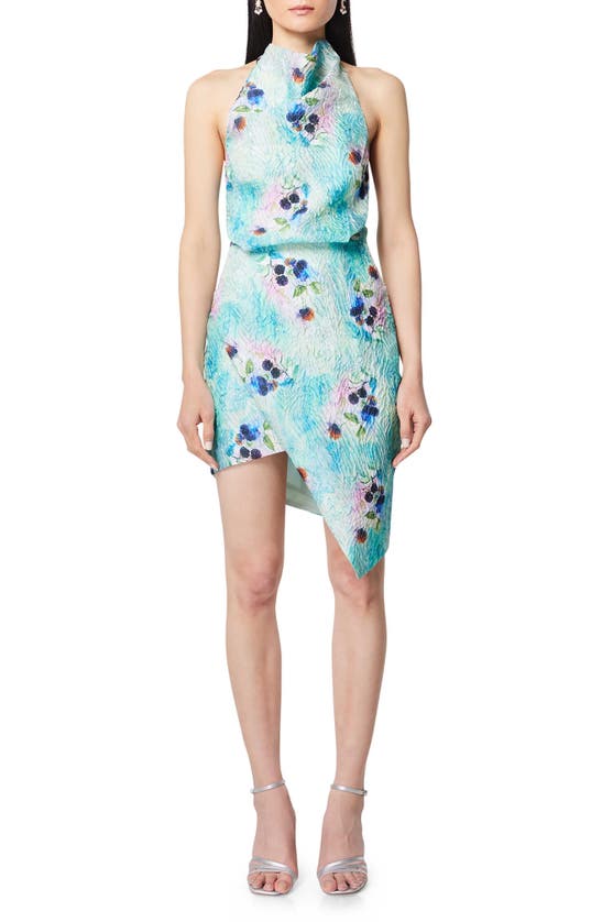 Shop Elliatt Vixen Floral Jacquard Asymmetric Minidress In Blue Multi