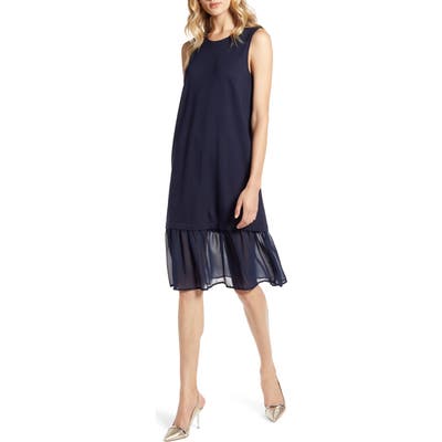 Halogen Sleeveless Ponte Chiffon Hem Dress, Blue