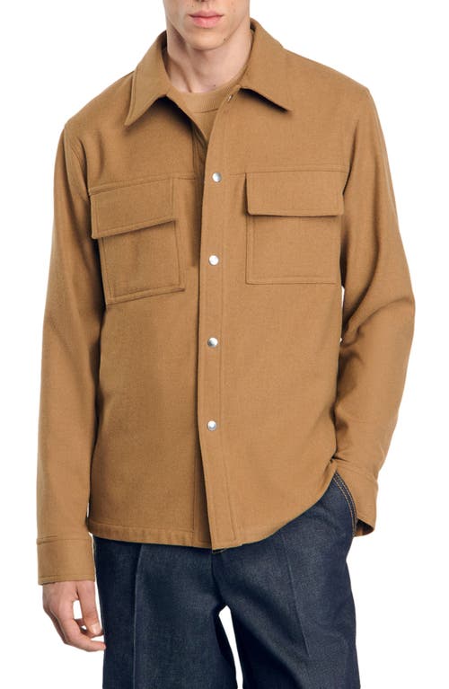 Shop Sandro Wool Overshirt In Camel