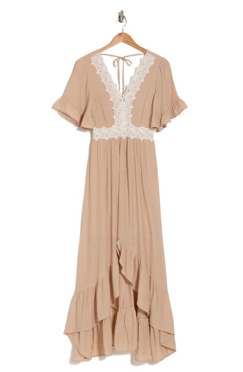 Wishlist Lace Trim High-low Dress In Taupe