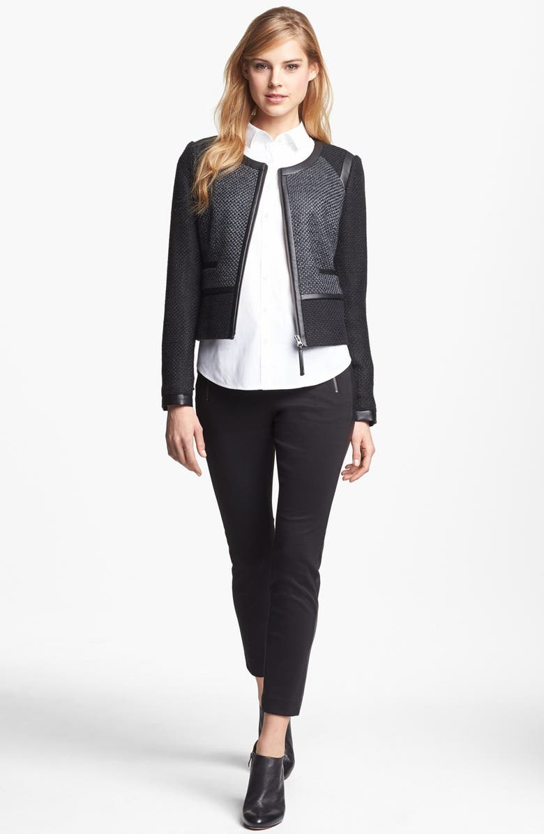 Halogen® Faux Leather Trim Tweed Jacket | Nordstrom